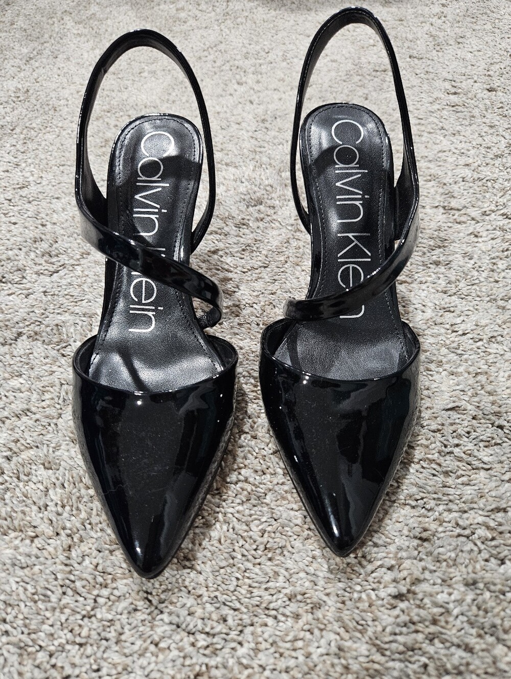 Calvin Klein Black Patent Pointed Slingback Heels